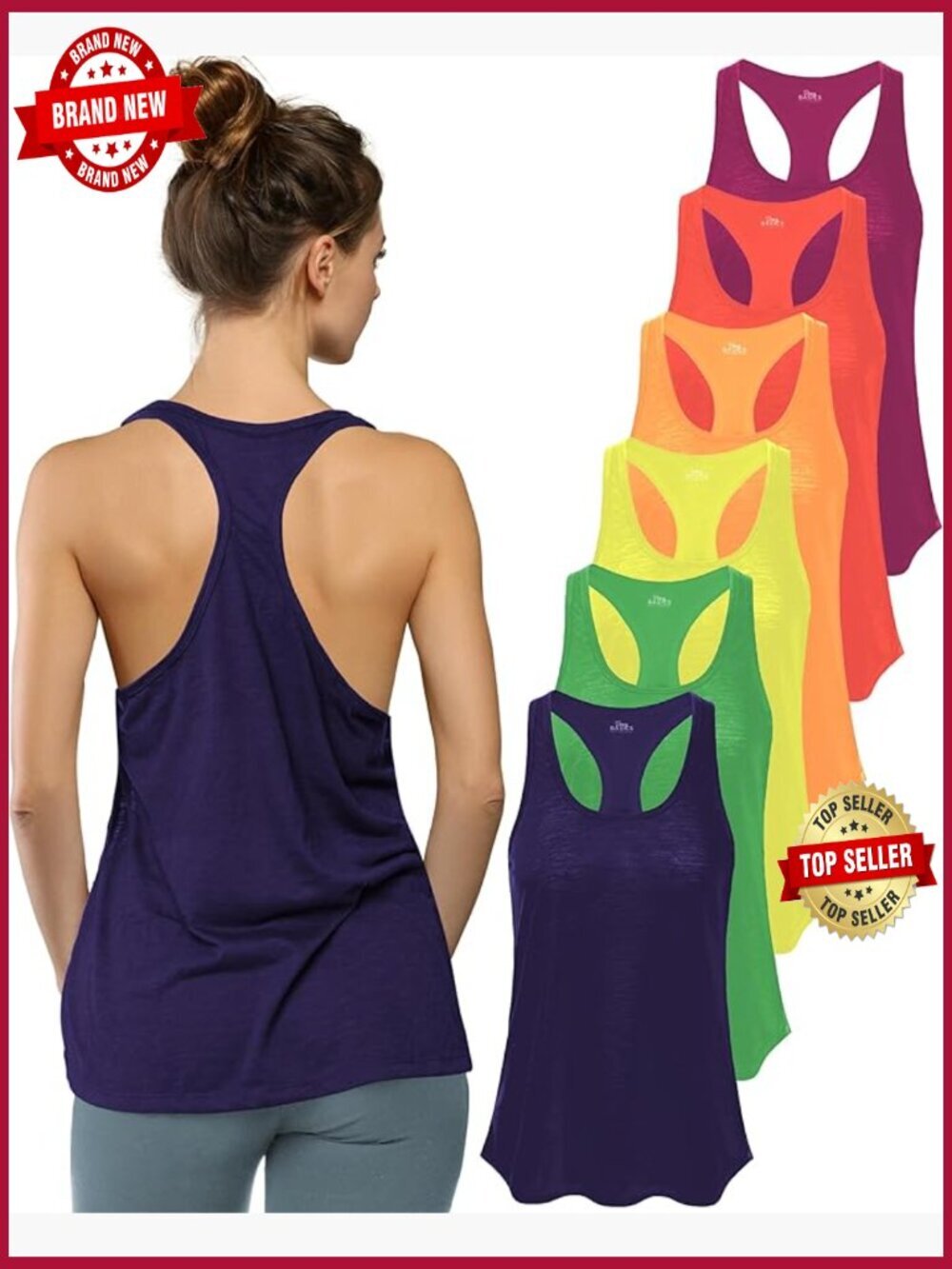 Flow Racerback Tank Tops 6-Pack - Sleeveless Scoop Neck Activewear